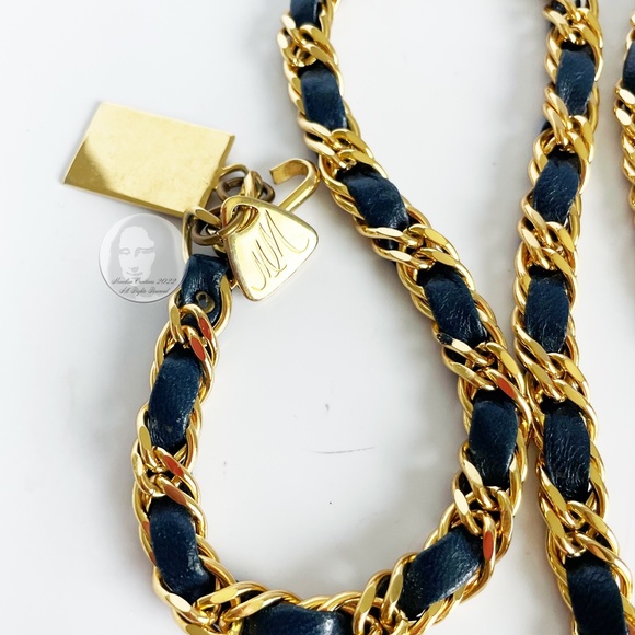 Vintage Belt Gold Chain and Blue Leather by Morris Moskowitz 80s main image 7